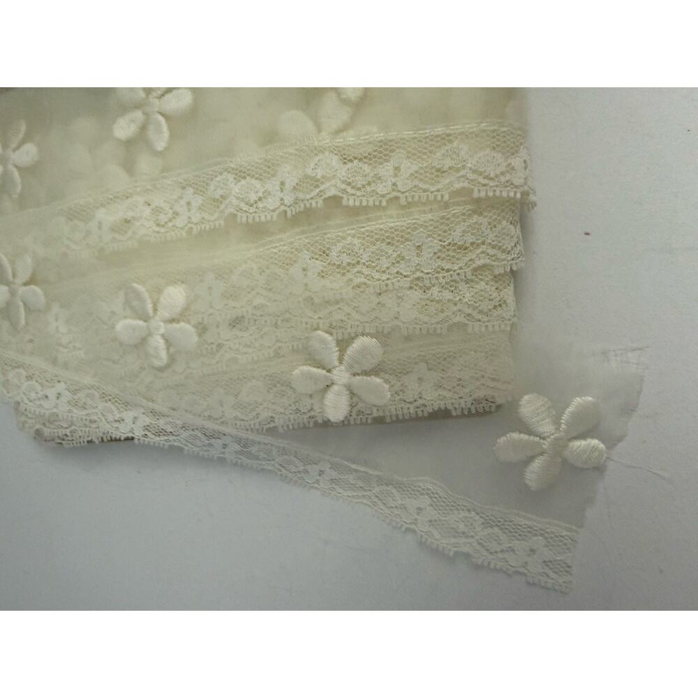 6 Yds Ivory Tulle Lace Trim Embroidered Floral Bridal Aged Patina